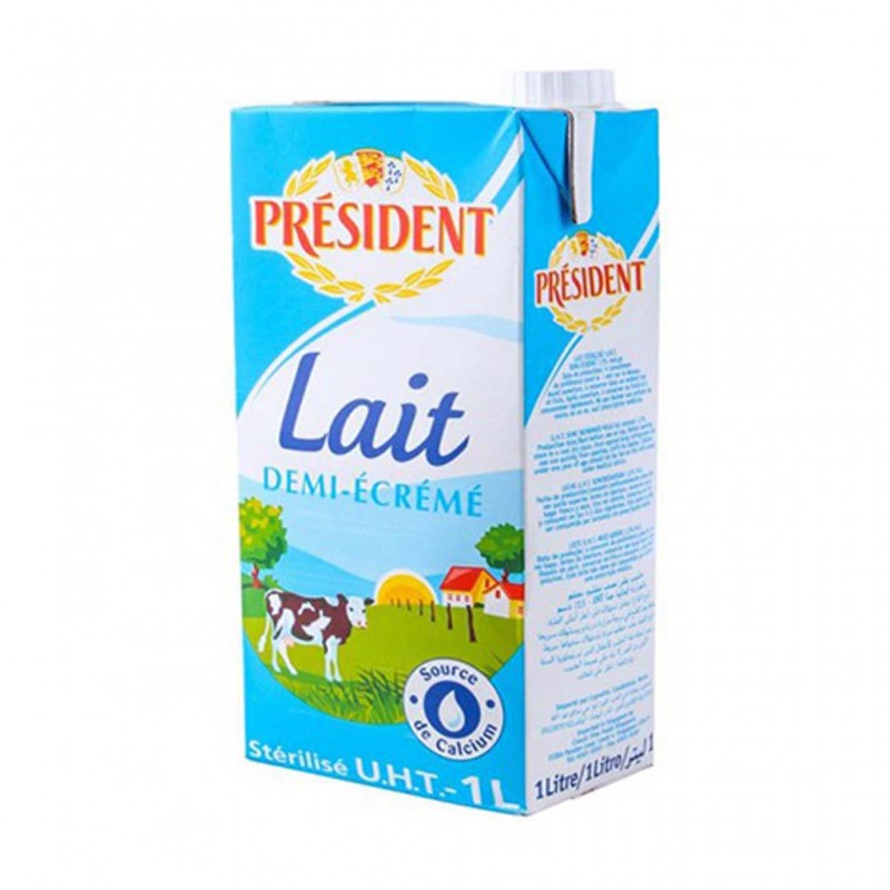 Lait President Demi-ecreme 1L